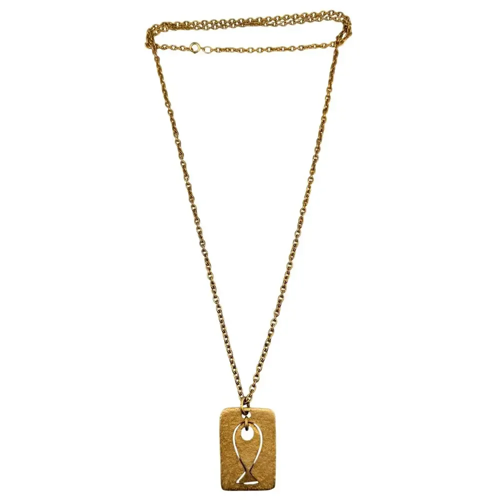 Vintage Modernist MCM Fish Cutout Pendant Retro 1960s Gold Tone 26